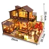 kit de modèle miniature en bois, bricolage, maison japonaise, maisons de poupée assemblées avec meubles, décoration de maison, cadeaux d'anniversaire pour amis