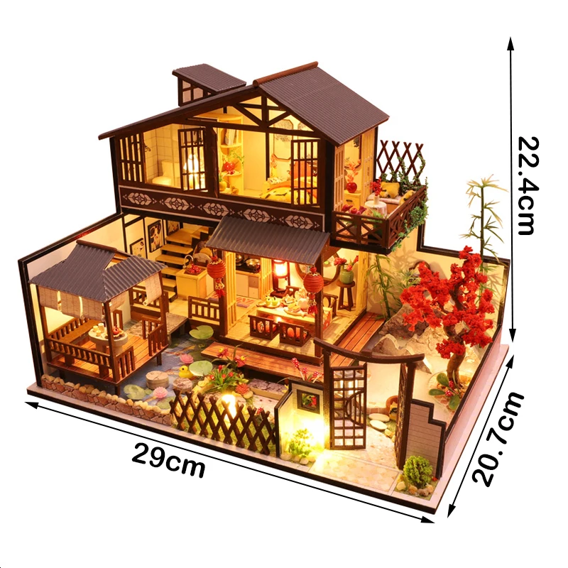 kit de modèle miniature en bois, bricolage, maison japonaise, maisons de poupée assemblées avec meubles, décoration de maison, cadeaux d'anniversaire pour amis kit de modèle miniature en bois, bricolage, maison japonaise, maisons de poupée assemblées avec meubles, décoration de maison, cadeaux d'anniversaire pour amis