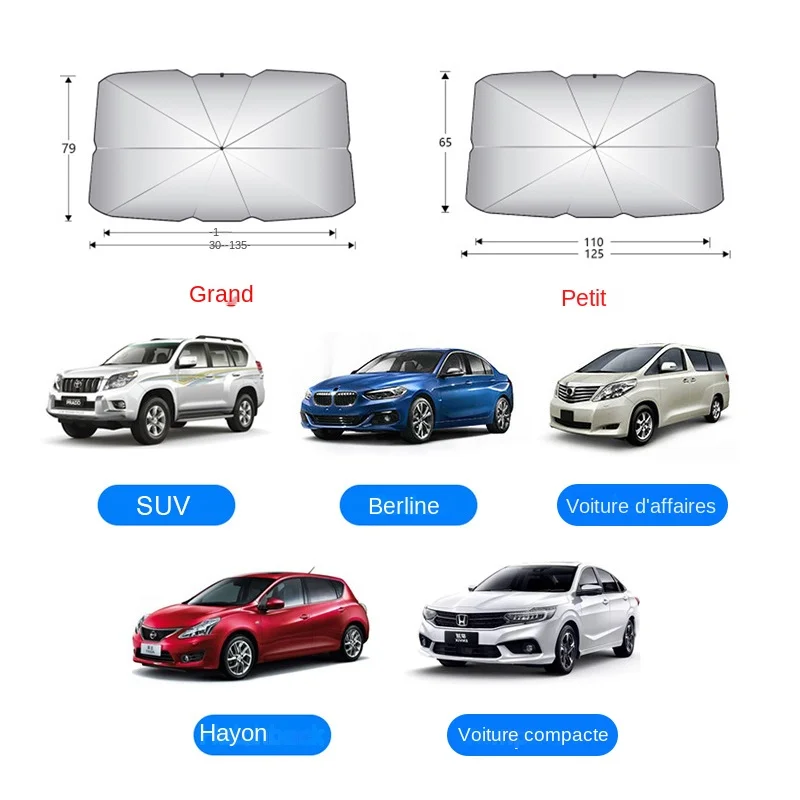 pare soleil de voiture, parasol de protection pour pare brise intérieur d'été, accessoires de protection pour ombrage automobile pare soleil de voiture, parasol de protection pour pare brise intérieur d'été, accessoires de protection pour ombrage automobile