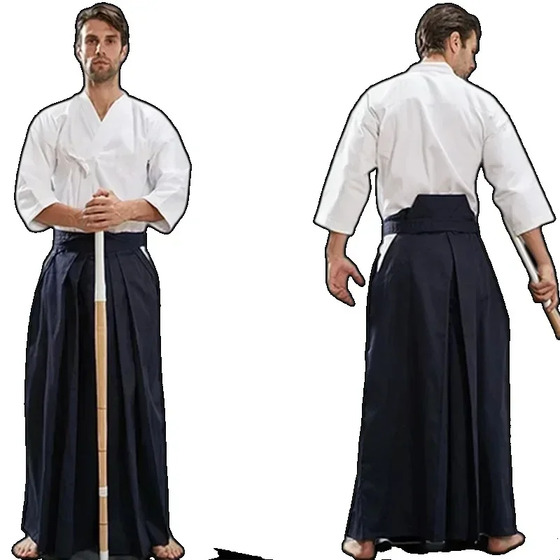 Aikido Gi uniforme coton Hapkido pantalon Kendo Hakama noir bleu profond blanc samouraï japonais traditionnel Keikogi Aikido Gi uniforme coton Hapkido pantalon Kendo Hakama noir bleu profond blanc samouraï japonais traditionnel Keikogi