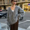 homair femmes pull avec écharpe gris manches longues col en v simple boutonnage femme cardigan 2025 automne mode confortable dame tricots
