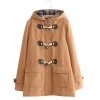 manteau à capuche de style preppy japonais pour femme, uniforme kahaki/marine jk, longueur moyenne, avec bouton en corne, sourire, coréen, automne hiver