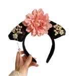 Couvre-chef traditionnel en strass de Style ancien, cerceau en tissu avec perles Hanfu, pompon, bandeau de Style chinois Antique, Festival Couvre-chef traditionnel en strass de Style ancien, cerceau en tissu avec perles Hanfu, pompon, bandeau de Style chinois Antique, Festival