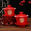 ensemble de vaisselle britannique pour mariage chinois, bols en céramique rouge, bols et cuillères, tasses à thé, baguettes, fournitures de mariage, cadeaux, pomercomparator