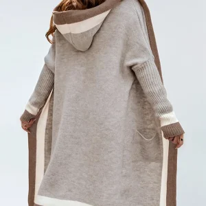 Cardigan Long à capuche pour femmes, automne hiver 2023, rayures verticales, Design avec poches, vêtements d&rsquo;extérieur à la mode