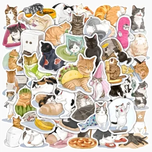 50 pièces coloré encre Style chat dessin animé Graffiti autocollants pour téléphone ordinateur portable bagages Skateboard décalcomanies BulingBulingStickers magasin