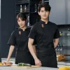 costume de chef de cuisine pour hommes, veste noire, uniforme à manches courtes, manteau de chef de restaurant, tablier, vêtements de travail, objectifs d'été, respirant