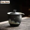 théière japonaise en céramique brute, peint à la main