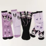 4 paires de chaussettes droites pour femmes, chaussettes droites de haute qualité, motif Kuromi, confortables et douces, décontractées