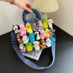 Sac en toile froncé pour femme, sac à main pour femme, décoration de jouet de dessin animé, poupées mignonnes, sacs à bandoulière, mode japonaise, nouveau Sac en toile froncé pour femme, sac à main pour femme, décoration de jouet de dessin animé, poupées mignonnes, sacs à bandoulière, mode japonaise, nouveau