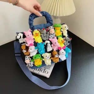 Sac en toile froncé pour femme, sac à main pour femme, décoration de jouet de dessin animé, poupées mignonnes, sacs à bandoulière, mode japonaise, nouveau