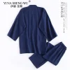 kimono en coton pour homme, pyjama fin, couleurs noires et marine, vêtements de maison décontractés, printemps automne