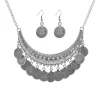 ensemble de bijoux ethniques tribaux gitanes pour femmes, tour de cou boho, colliers de la présidence, déclaration vintage, pièce de monnaie, gland, collier en biscuits, boucles d'oreilles