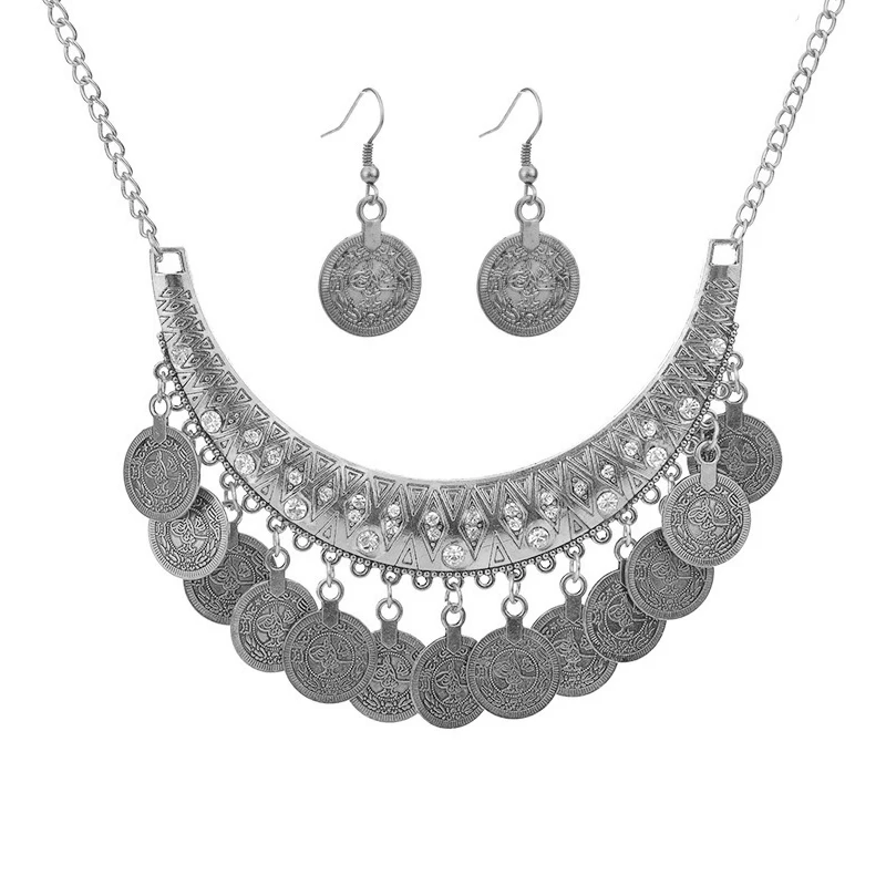 ensemble de bijoux ethniques tribaux gitanes pour femmes, tour de cou boho, colliers de la présidence, déclaration vintage, pièce de monnaie, gland, collier en biscuits, boucles d'oreilles ensemble de bijoux ethniques tribaux gitanes pour femmes, tour de cou boho, colliers de la présidence, déclaration vintage, pièce de monnaie, gland, collier en biscuits, boucles d'oreilles