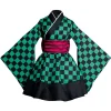 Robes de demoiselle d&rsquo;honneur Kimono Demon Slayer, Costume de Cosplay Kamado Nezuko, Kimonos japonais pour femmes, robe Lolita, cadeaux de fête d&rsquo;halloween