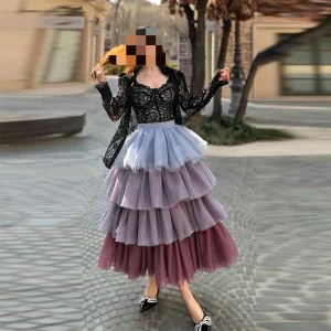 Jupes longues en Tulle à plusieurs niveaux colorées, taille élastique, jupe de fête d&rsquo;anniversaire, mi-mollet, vêtements de cérémonie pour femmes, jupe longue à plusieurs niveaux