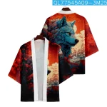 Dessin animé loup Kimono Streetwear hommes femmes japonais Cardigan Harajuku Anime vêtements Robes Dessin animé loup Kimono Streetwear hommes femmes japonais Cardigan Harajuku Anime vêtements Robes