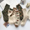 chaussettes à volants en coton vintage pour femmes, chaussettes mignonnes, chaussettes d'équipage, optique japonaise, ours kawaii, rinçage, preppy, automne, 6 paires