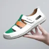 femmes sandales chaussures d'été à la main mode couture en cuir véritable bout couvert doux décontracté marche zapatos mujer plataforma