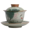 tasse à thé gaiwan peinte à la main rétro, four ge, service à thé unique, sans brûlure, bol d'infusion de thé, haut de gamme, ménage, service à thé principal