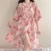 peignoir longueur genou pour femme, robe de nuit, kimono japonais, bretelles florales, robe grande taille, vêtements de détente, 150kg, extra large, 3xl