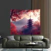architecture japonaise traditionnelle et mont fuji paysage tenture murale salon chambre tapisseries décoratives en polyester