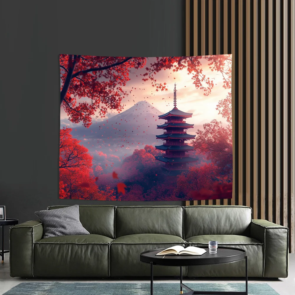 architecture japonaise traditionnelle et mont fuji paysage tenture murale salon chambre tapisseries décoratives en polyester architecture japonaise traditionnelle et mont fuji paysage tenture murale salon chambre tapisseries décoratives en polyester