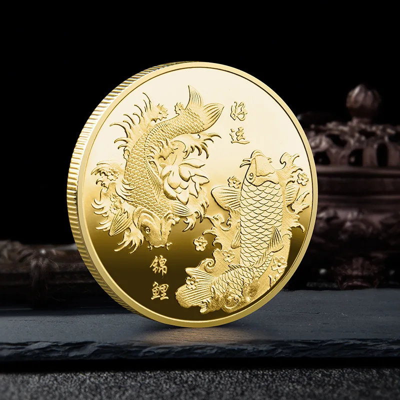 pièce commémorative chinoise fu koi, bonne chance à vous, médaille de carpe de couleur, pièce d'or et d'argent, badge artisanal en métal gaufré, cadeau pièce commémorative chinoise fu koi, bonne chance à vous, médaille de carpe de couleur, pièce d'or et d'argent, badge artisanal en métal gaufré, cadeau