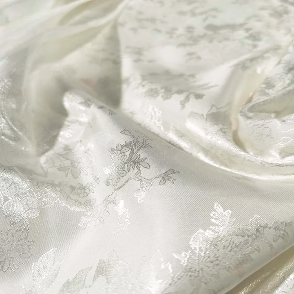Tissu en Satin Jacquard blanc naturel élégant, 1 mètre X 1.48 mètres, matériau en Polyester doux pour écharpe, doublure de Kimono Tissu en Satin Jacquard blanc naturel élégant, 1 mètre X 1.48 mètres, matériau en Polyester doux pour écharpe, doublure de Kimono