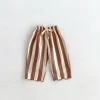 pantalon rayé à la mode pour enfants, vêtements d'été fins, amples et décontractés, sarouel pour enfants en bas âge, costume pour garçons et filles, pantalon long