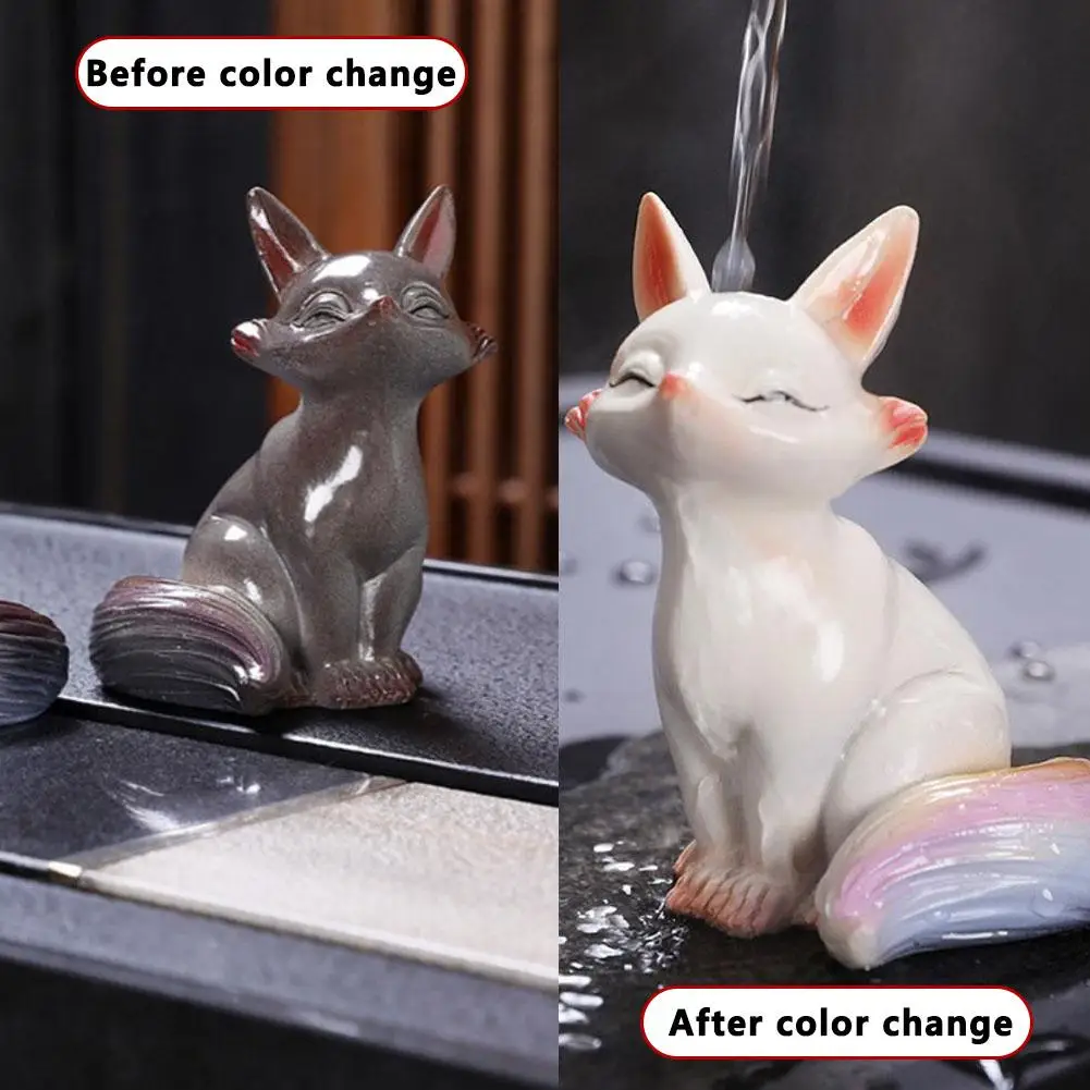Accessoires de cérémonie du thé, nouveau renard à couleur changeante, ornements pour animaux de compagnie, maison créative, petit renard, jeu de thé, Figurines de bureau, décoration Accessoires de cérémonie du thé, nouveau renard à couleur changeante, ornements pour animaux de compagnie, maison créative, petit renard, jeu de thé, Figurines de bureau, décoration