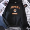 hawkins high school aqof 1983 print hoodie for women, harajuku oversize, oupillsports hooded pullovers, trend hat, rope sweatwear