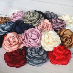 Tête de fleur artificielle en tissu Rose Satin fait à la main, 5CM, 10 pièces/lot, pour décoration de robe de mariée, accessoires pour cheveux, bricolage