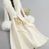 zdfurs manteau en cachemire réversible mi long pour femme, grande jupe en laine, col en fourrure de renard, hiver