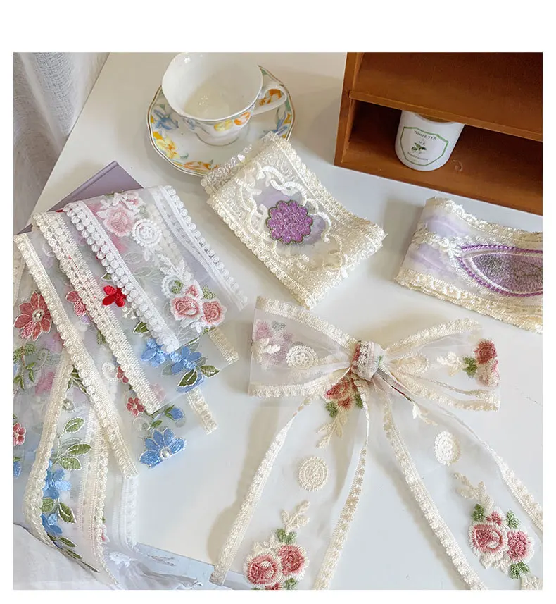 ruban de fleurs brodé en dentelle, 1 yard, pour bricolage, 9cm, nœud heaband, pince à cheveux, accessoires de couvre chef, tissu ruban de fleurs brodé en dentelle, 1 yard, pour bricolage, 9cm, nœud heaband, pince à cheveux, accessoires de couvre chef, tissu