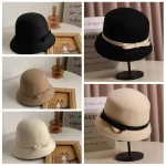 Chapeau formel rétro Hepburnque en feutre, Style héritière riche, Style britannique, seau à nœud papillon, casquette Panama, automne