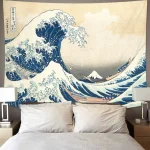 Monte Fuji, tapisserie japonaise avec impression artistique, la grande vague de Kanagawa, décoration murale suspendue, tapisserie japonaise pour la maison Monte Fuji, tapisserie japonaise avec impression artistique, la grande vague de Kanagawa, décoration murale suspendue, tapisserie japonaise pour la maison