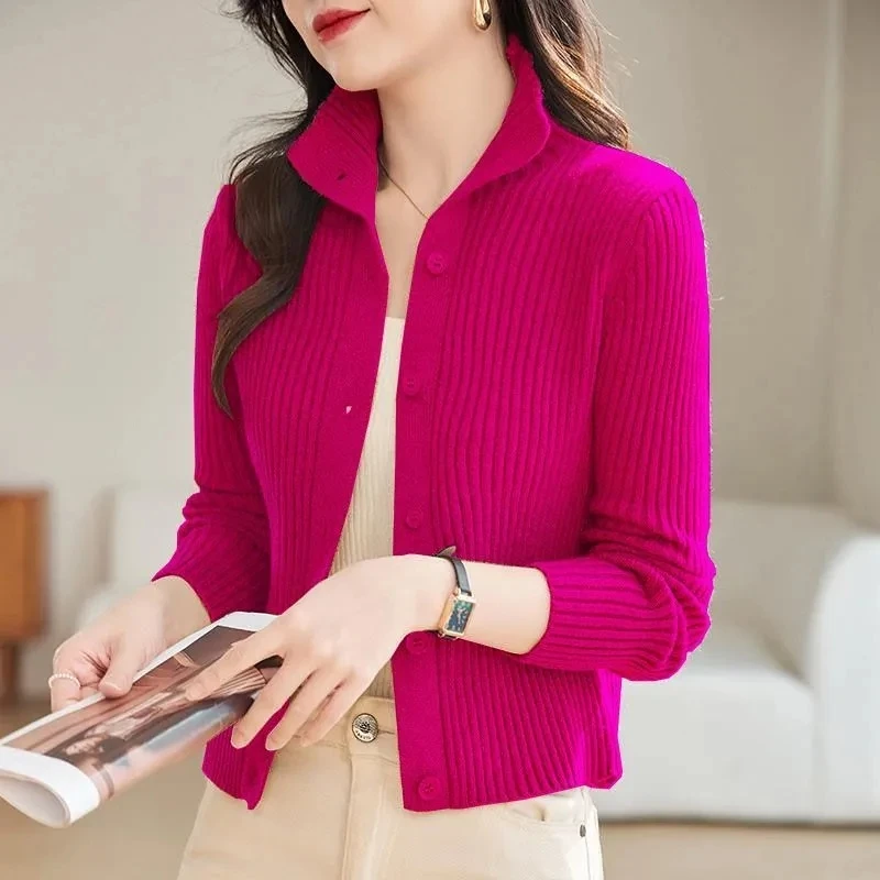 cardigan tricoté veste femmes vêtements printemps hiver 2025 nouveau style col mi haut survêtement pull femme décontracté dames hauts cardigan tricoté veste femmes vêtements printemps hiver 2025 nouveau style col mi haut survêtement pull femme décontracté dames hauts