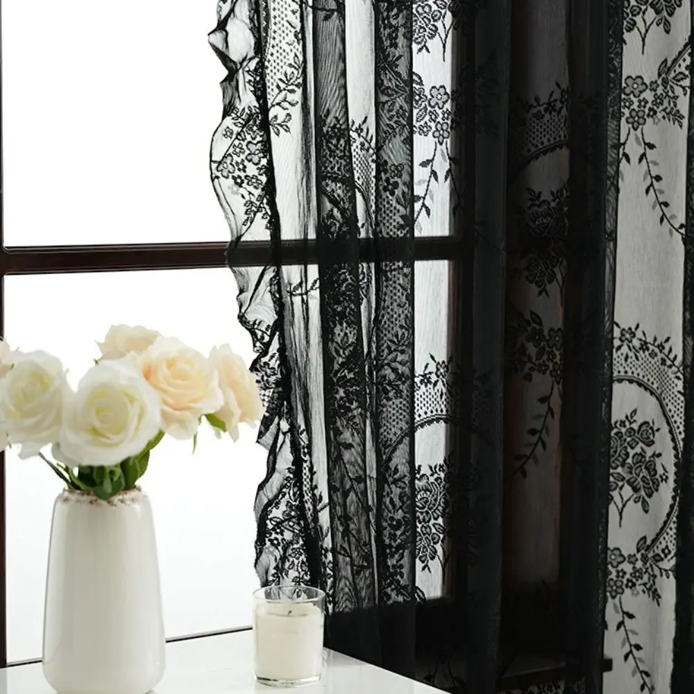 rideau français en dentelle florale, 2 pièces, bord à volants, rétro rustique, transparent, en gaze brodée, pour chambre à coucher rideau français en dentelle florale, 2 pièces, bord à volants, rétro rustique, transparent, en gaze brodée, pour chambre à coucher