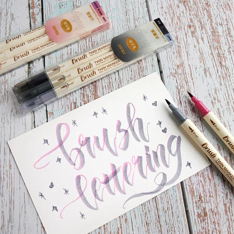 ensemble de stylos pinceaux de calligraphie de couleur rétro, 3 pièces, artisanat de scrapbooking, pointe souple, doublure fine double face, marqueurs de dessin de lettrage artistique ensemble de stylos pinceaux de calligraphie de couleur rétro, 3 pièces, artisanat de scrapbooking, pointe souple, doublure fine double face, marqueurs de dessin de lettrage artistique