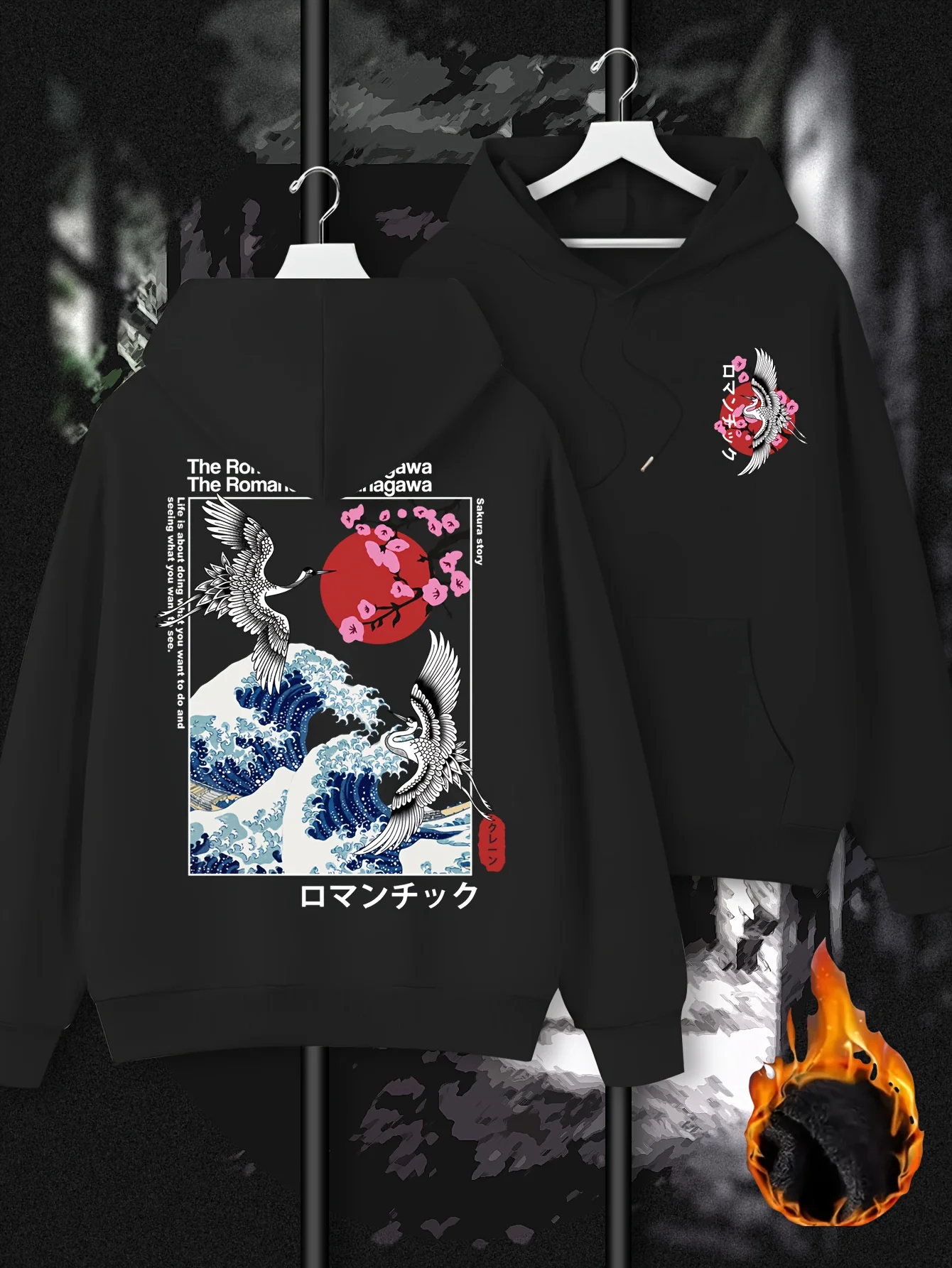 japon ukiyoe sakura & big wave kanagawa imprimer hommes femmes sweat à capuche automne hiver quotidien fitness décontracté ample chaud vêtements de sport japon ukiyoe sakura & big wave kanagawa imprimer hommes femmes sweat à capuche automne hiver quotidien fitness décontracté ample chaud vêtements de sport
