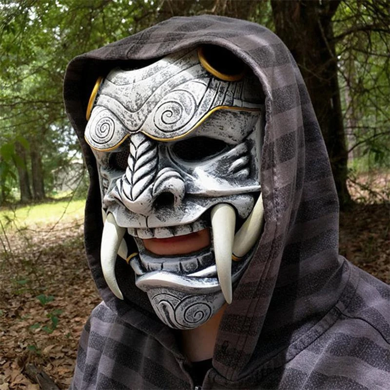 prajna – masque de guerrier fantôme japonais, shura ninja, visage bleu, accessoire complet pour tuer les écritures, costume d'halloween pour homme prajna – masque de guerrier fantôme japonais, shura ninja, visage bleu, accessoire complet pour tuer les écritures, costume d'halloween pour homme