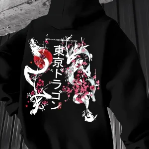 Sweat à capuche imprimé Koi pour hommes, style japonais, à la mode, pour Jogging en plein air, décontracté, rue, Harajuku, automne et hiver