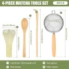 service à thé matcha japonais pour débutants, kit de démarrage exécutif avec fouet matcha, cuillère à thé, ensemble de fouets matcha réutilisables, 4 pièces