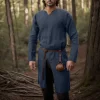 chemise en lin rétro de la renaissance médiévale, tunique longue pour hommes, vestes vintage, costumes de cosplay de chevalier vikings pirate