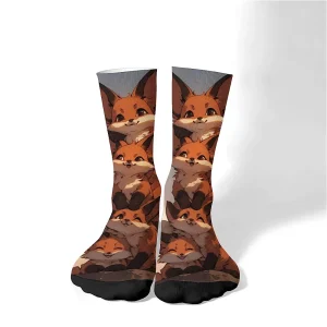 Fantaisie dessin animé drôle renard mignon chaussettes mi-tube pour hommes chaussettes d&rsquo;équipage, style hip hop Harajuku de rue, cadeaux de fête de vacances nouveauté.