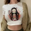 camiseta de anime japonés nezuko para mujer tanjirou kamado camiseta recortada de manga femenina kimetsu no yaibatop