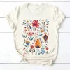 t shirt manches courtes femme, harajuku, loisir, mode des années 90, motif de fleurs, vêtements college, interconnexion