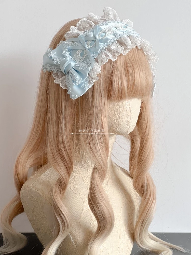 accessoires pour cheveux lolita originaux faits à la main, blanc et noir, coiffure rose bleu, bandeau en dentelle avec nœud kc accessoires pour cheveux lolita originaux faits à la main, blanc et noir, coiffure rose bleu, bandeau en dentelle avec nœud kc