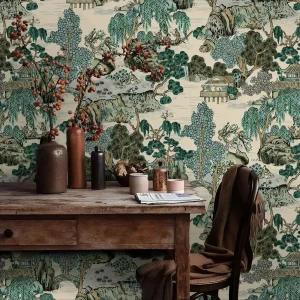 Papier peint Mural de jardin japonais, papier peint de paysage asiatique traditionnel pour décoration murale orientale de maison, papier peint pelable et collé